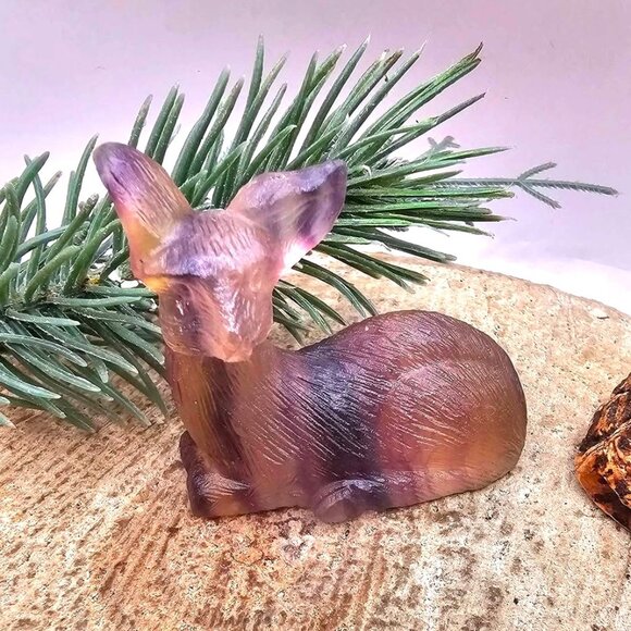 Nature Rainbow Fluorite Hand Carved 2.2" Deer Figure - Picture 10 of 10